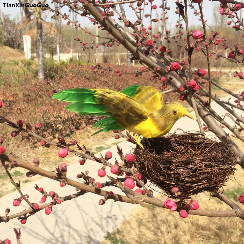 12x15cm simulation bird hard model polyethylene&feathers yellow&green spreading wings bird with nest,garden decoration s1090
12x15cm simulation bird hard model polyethylene&feathers yellow&green spreading wings bird with nest,garden decoration s1090