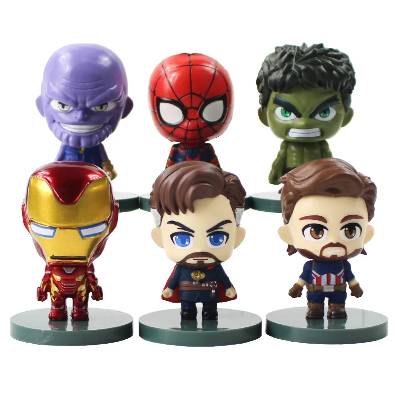 6pcs/lot Avengers Infinity War Q Version Thanos Spiderman Hulk Iron Man Captain America Doctor Strange PVC Figure Toy Model Doll
6pcs/lot Avengers Infinity War Q Version Thanos Spiderman Hulk Iron Man Captain America Doctor Strange PVC Figure Toy Model Doll