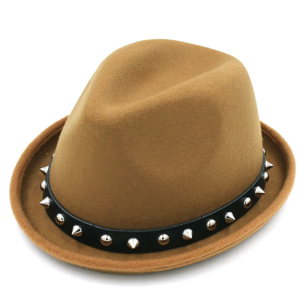 Фото Мягкая фетровая шапка с заклепками в стиле панк|Мужские фетровые шляпы| |