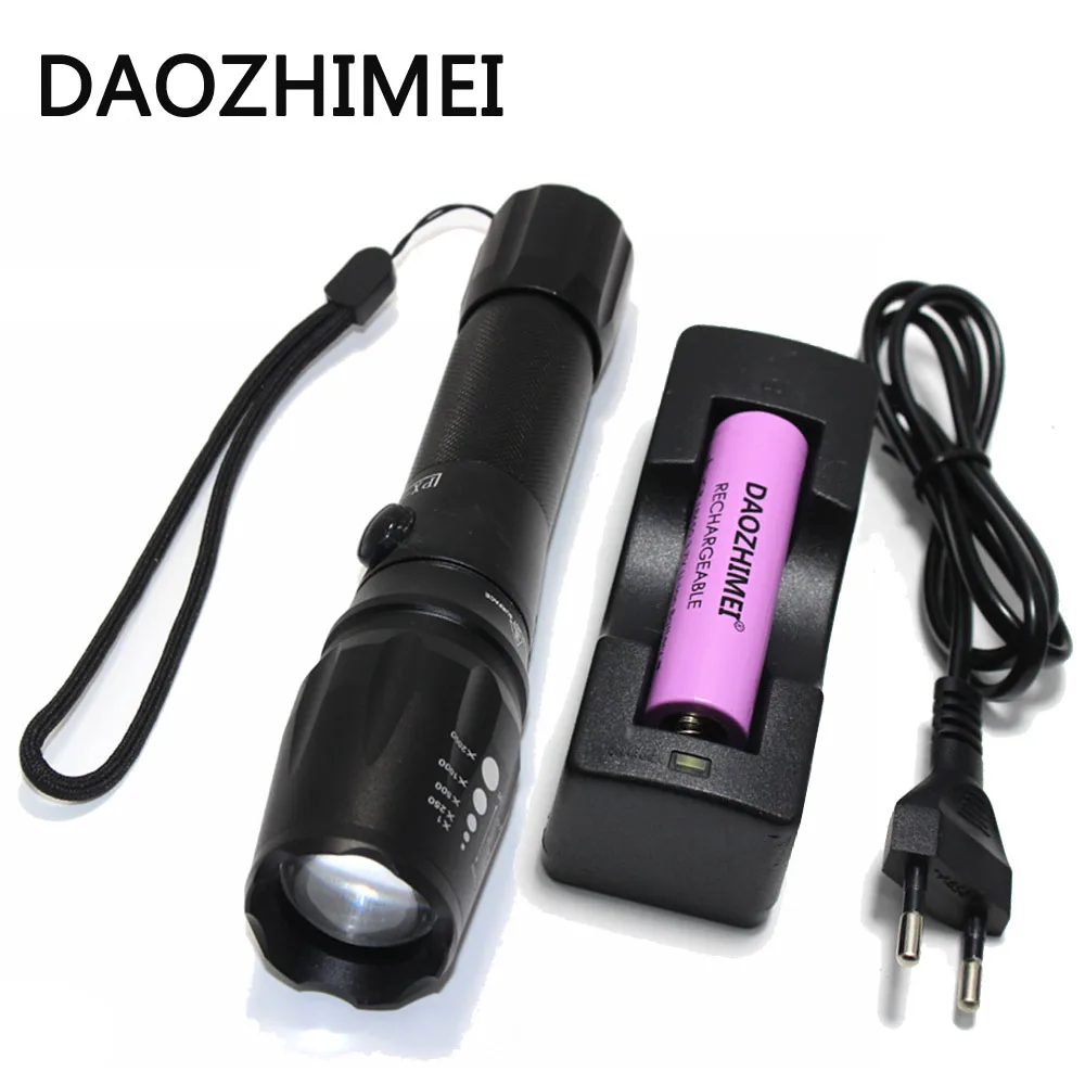 

5000LM XM-T6 LED Flashlights Aluminum zoomable led torch Camping fishing lights light For 1x18650 Battery +Charger