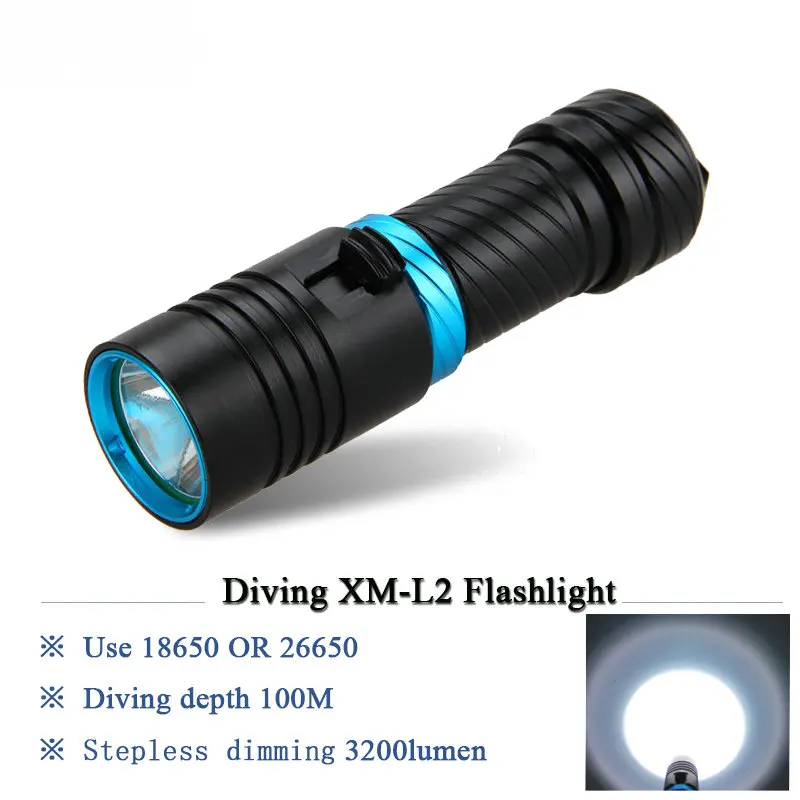 100 м Подводные Фонари светодиодный фонарь для дайвинга diver CREE XM-L2 перезаряжаемый