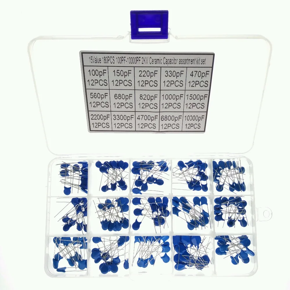 15 Values 180pcs 100pF~10000pF 150pF 220pF 330pF 470pF 560pF 680pF 820pF 1000pF 1500pF 2KV Ceramic Capacitor Assortment Kit Set
15 Values 180pcs 100pF~10000pF 150pF 220pF 330pF 470pF 560pF 680pF 820pF 1000pF 1500pF 2KV Ceramic Capacitor Assortment Kit Set