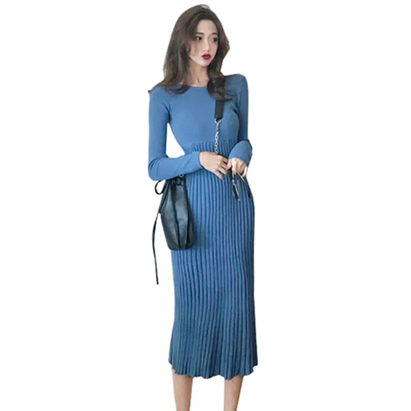 Retro Korean temperament gentle long-sleeved dress female 2020 autumn women's knit dress Elasticity warm pullover sweater dress
Retro Korean temperament gentle long-sleeved dress female 2020 autumn women's knit dress Elasticity warm pullover sweater dress