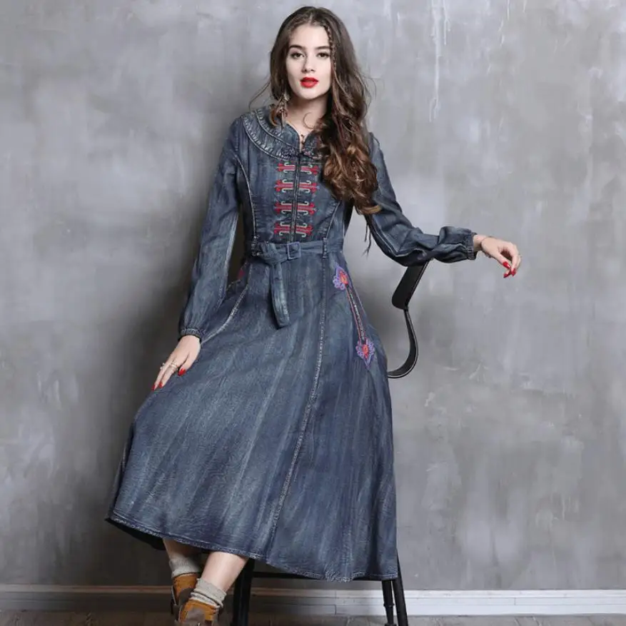 Autumn fashion brand 100% cotton national embroidery Retro buckle Denim Dress female good quality retro denim dress wj2899
Autumn fashion brand 100% cotton national embroidery Retro buckle Denim Dress female good quality retro denim dress wj2899