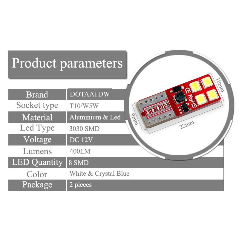 2pcs T10 LED Bulb 3030 8LED 12V W5W led Lamp Car light 168 194 Turn Side License Plate Light car parking light clearance light
2pcs T10 LED Bulb 3030 8LED 12V W5W led Lamp Car light 168 194 Turn Side License Plate Light car parking light clearance light