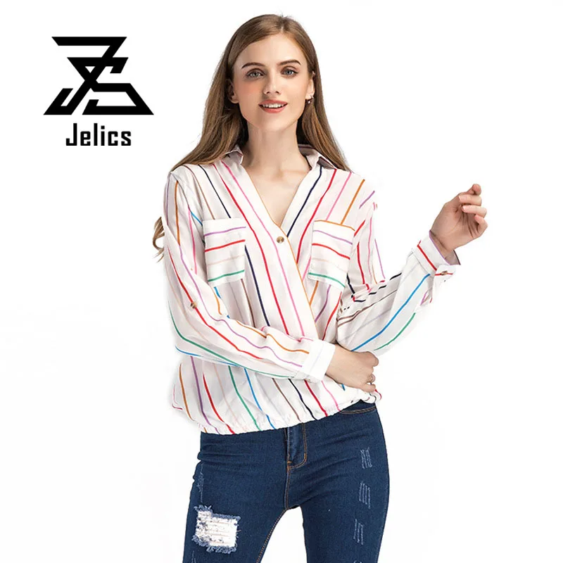 Jelics stripe v-neck chiffon blouse shirt long sleeve women blouse summer casual loose pockets streetwear office lady tops shirt
Jelics stripe v-neck chiffon blouse shirt long sleeve women blouse summer casual loose pockets streetwear office lady tops shirt
