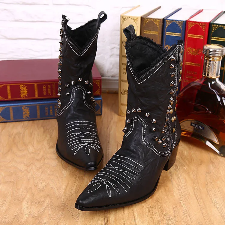 Size 38-46 Handmade Leather Boots Man Handsome Cowboy Boots Black with Rivets Pionted Toe Motorcycle Boots Man Cool Booties
Size 38-46 Handmade Leather Boots Man Handsome Cowboy Boots Black with Rivets Pionted Toe Motorcycle Boots Man Cool Booties
