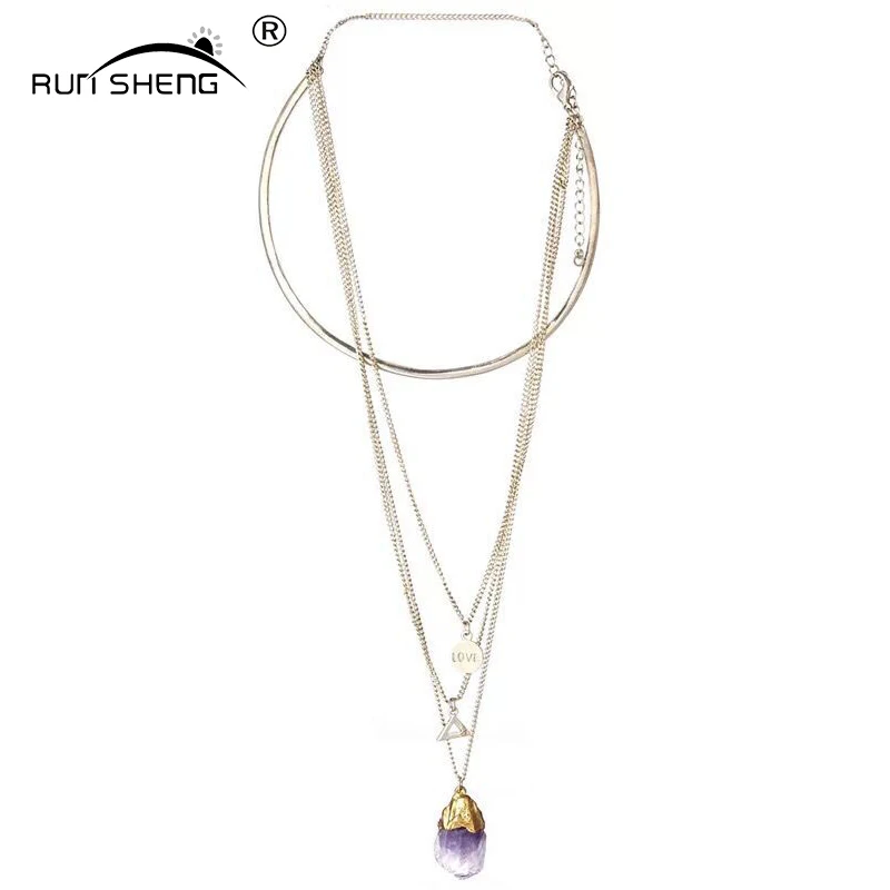Новая мода ожерелье фиолетовый натуральный камень дамы свитер с кисточками цепь