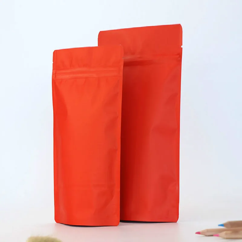 

100pcs Recyclable Matte Red Ziplock Storage Bags Tear Notch Metallic Mylar Zip Lock Stand Up Pouches Food Packaging Bags