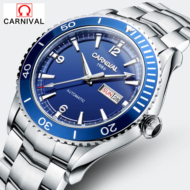 CARNIVAL Design Classic Men's Mechanical 50M Diving Series Waterproof Watches Stainless Steel Luxury Brand Watch Man Relogio
CARNIVAL Design Classic Men's Mechanical 50M Diving Series Waterproof Watches Stainless Steel Luxury Brand Watch Man Relogio