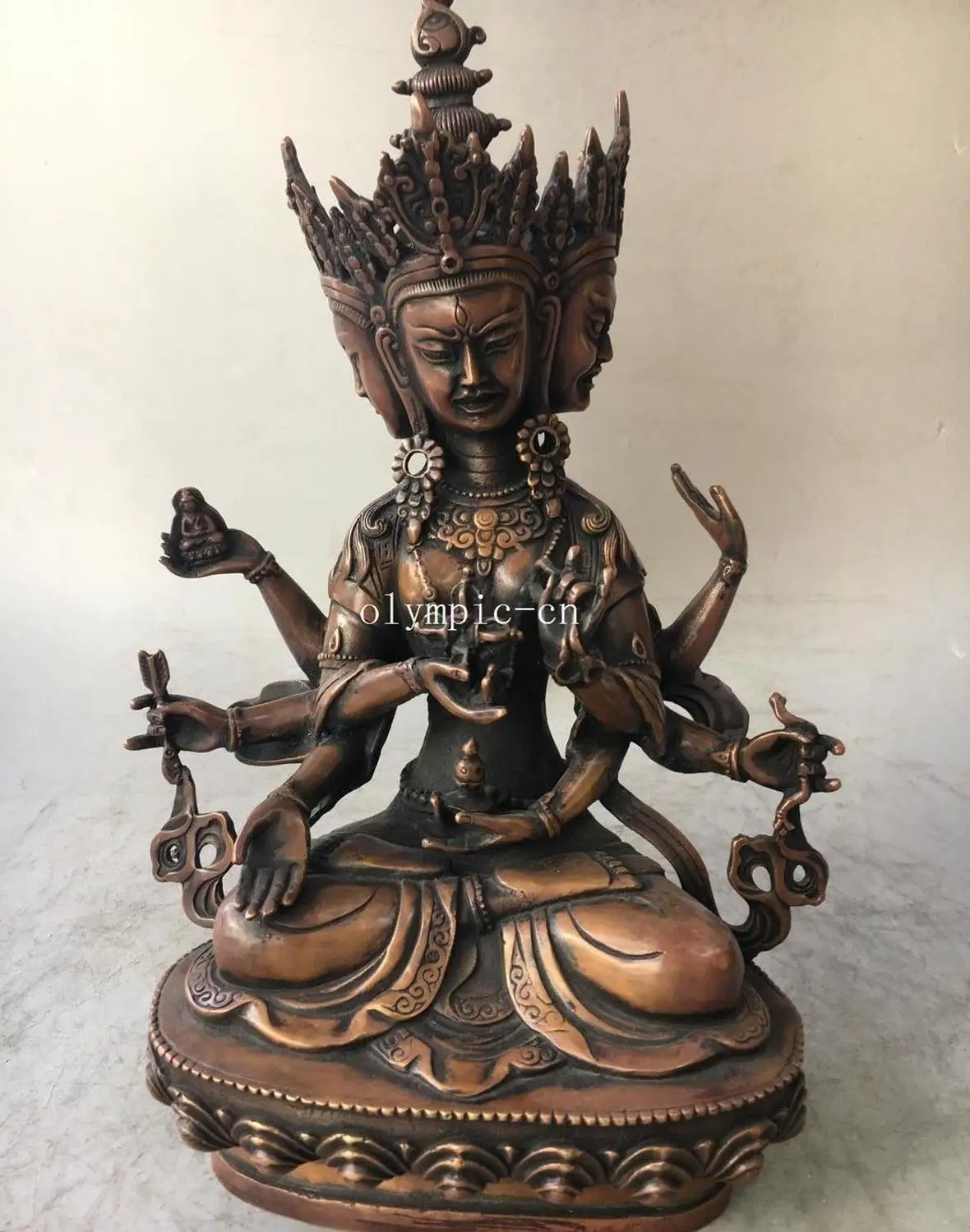 12'' red copper carvings tibet buddhism buddha three head Ushnisha Vijaya statue
12'' red copper carvings tibet buddhism buddha three head Ushnisha Vijaya statue