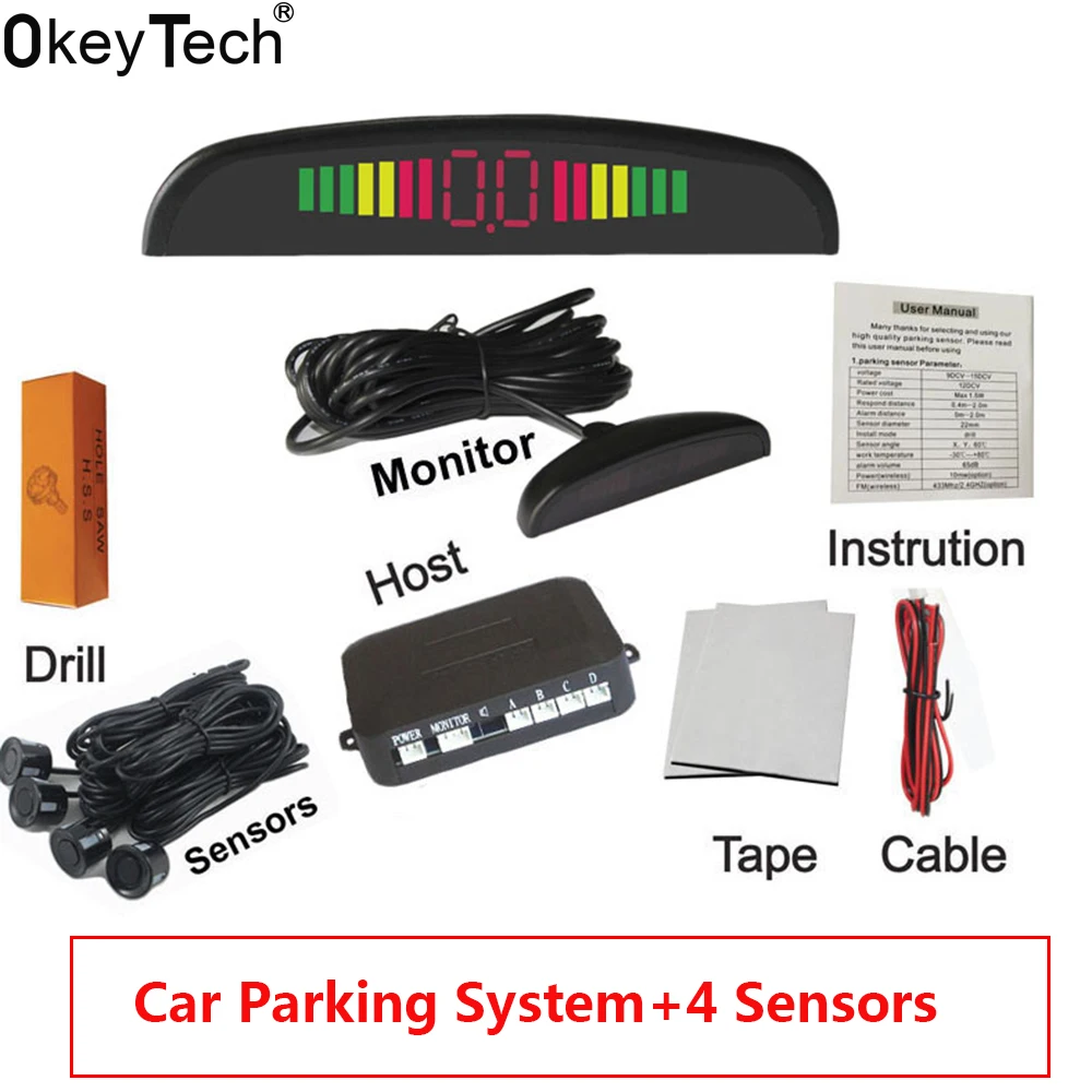 OkeyTech Car Parktronic LED Parking Sensor Kit Display with 4 Sensors Reverse Assistance Parking Alarm Radar Monitor System
OkeyTech Car Parktronic LED Parking Sensor Kit Display with 4 Sensors Reverse Assistance Parking Alarm Radar Monitor System