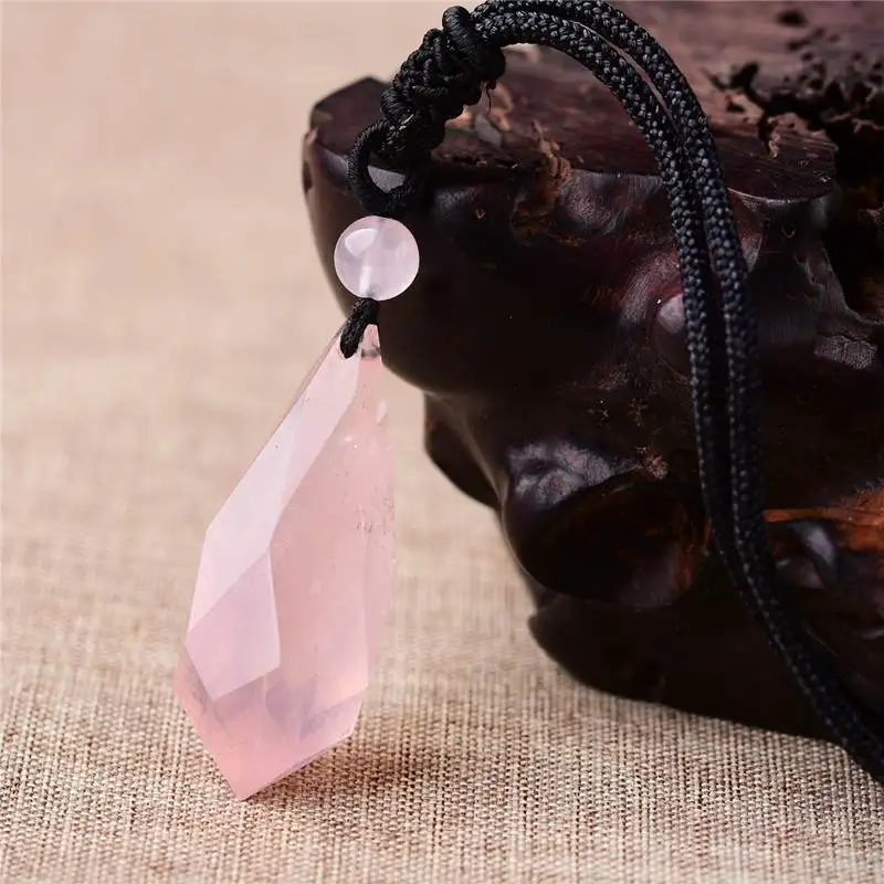Natural RoseQuartz Pendant Pink Rock Crystal Wand Reiki Healing Energy Stone Lucky Love Gift Men Women Jewelry Necklace | Украшения и