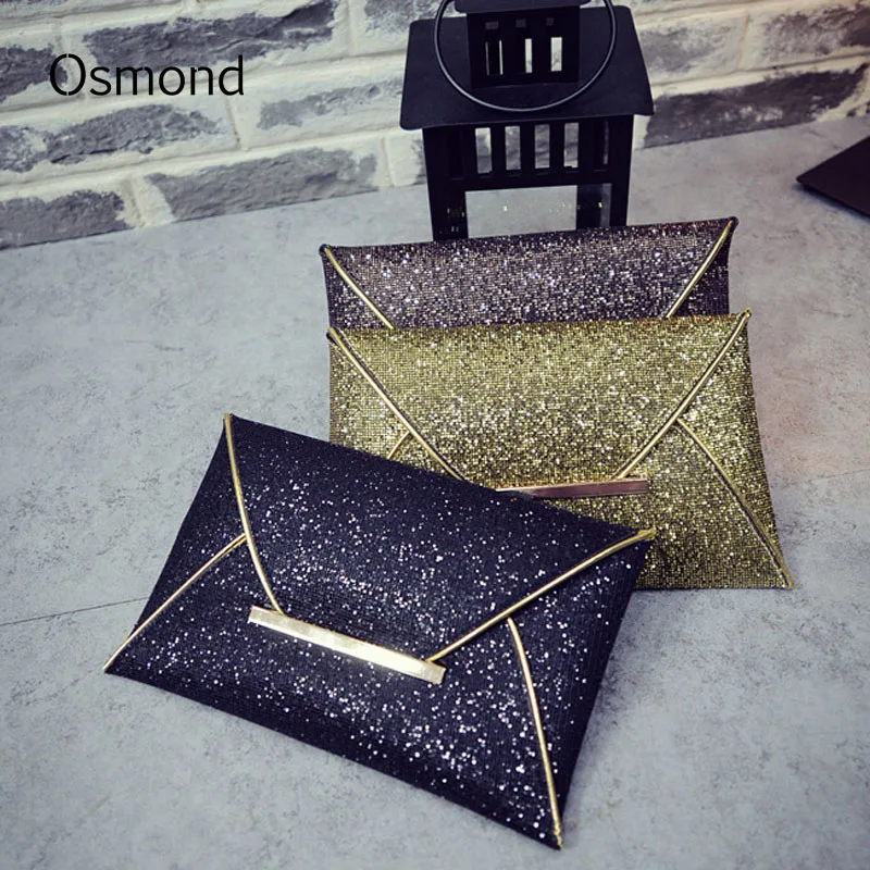 Женская вечерняя сумочка Osmond клатч конверт с блестками черная вечерние