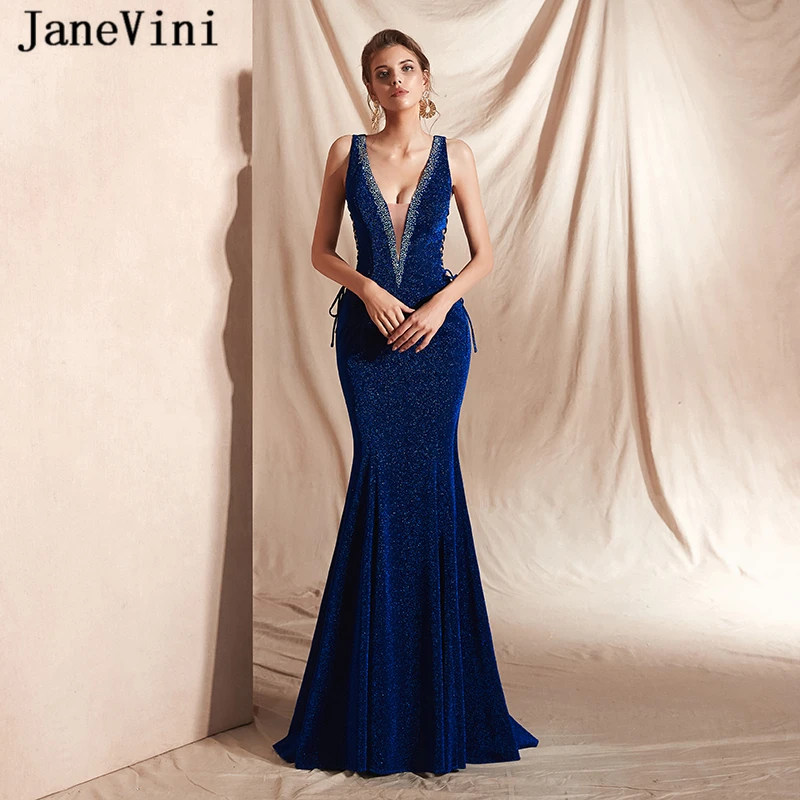 JaneVini Sparkle Royal Blue Long Evening Dresses Beaded Mermaid Sexy Deep V Neck Sleeveless Satin Formal Party Gown Abendkleider
JaneVini Sparkle Royal Blue Long Evening Dresses Beaded Mermaid Sexy Deep V Neck Sleeveless Satin Formal Party Gown Abendkleider