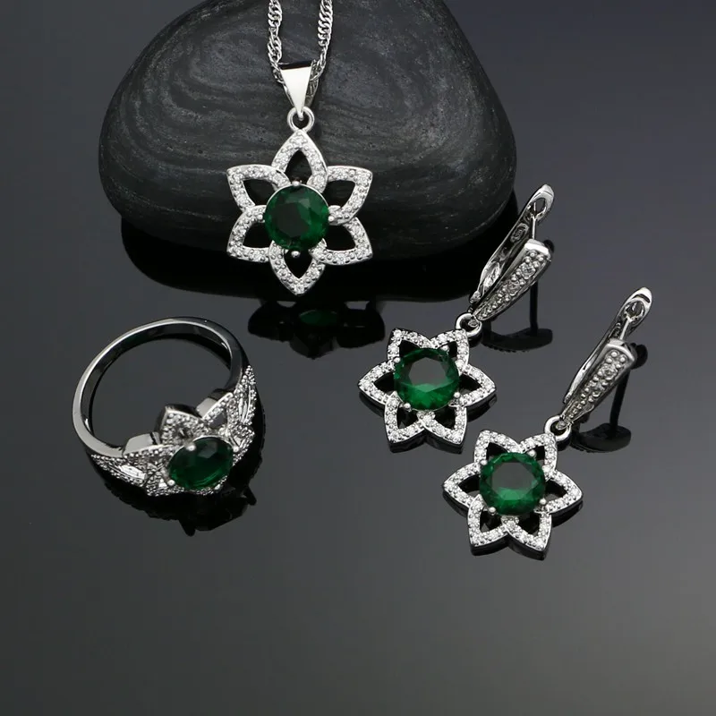 925 Silver Jewelry Sets For Women Natural Green Cubic Zirconia White Crystal Star Shape Ring Pendant Necklace Earrings Sets 
925 Silver Jewelry Sets For Women Natural Green Cubic Zirconia White Crystal Star Shape Ring Pendant Necklace Earrings Sets