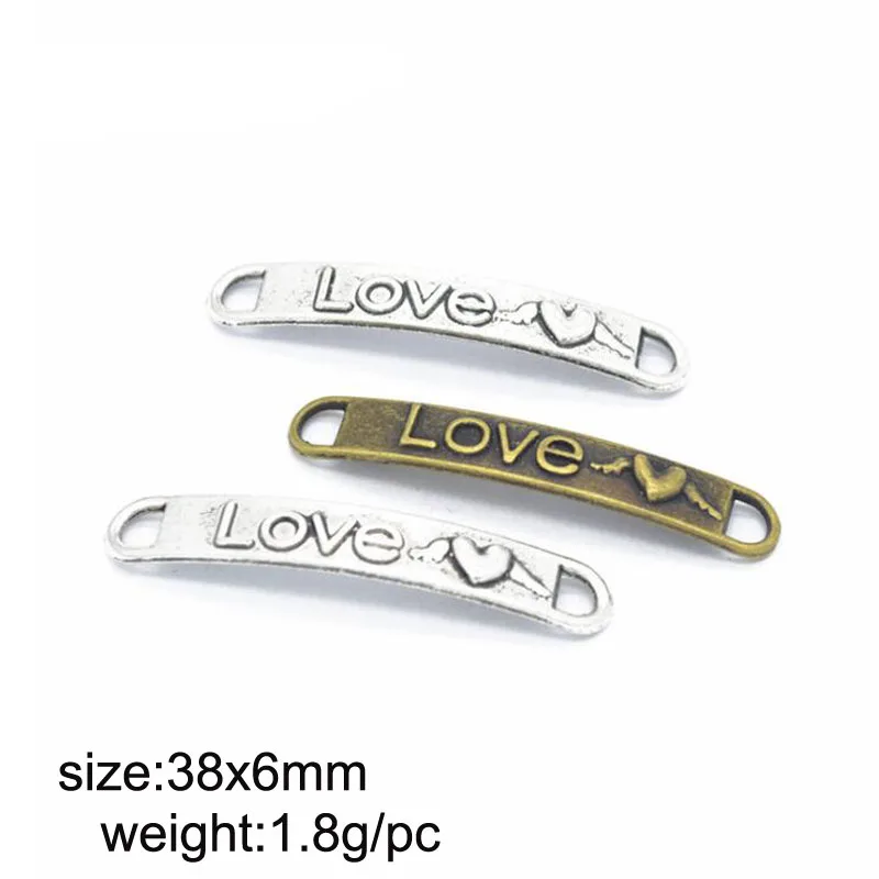 50pcs/lot 38x6mm Vintage Silver/Antique Bronze Retro Alloy Letter Love Connector Charms Jewelry Pendant
50pcs/lot 38x6mm Vintage Silver/Antique Bronze Retro Alloy Letter Love Connector Charms Jewelry Pendant