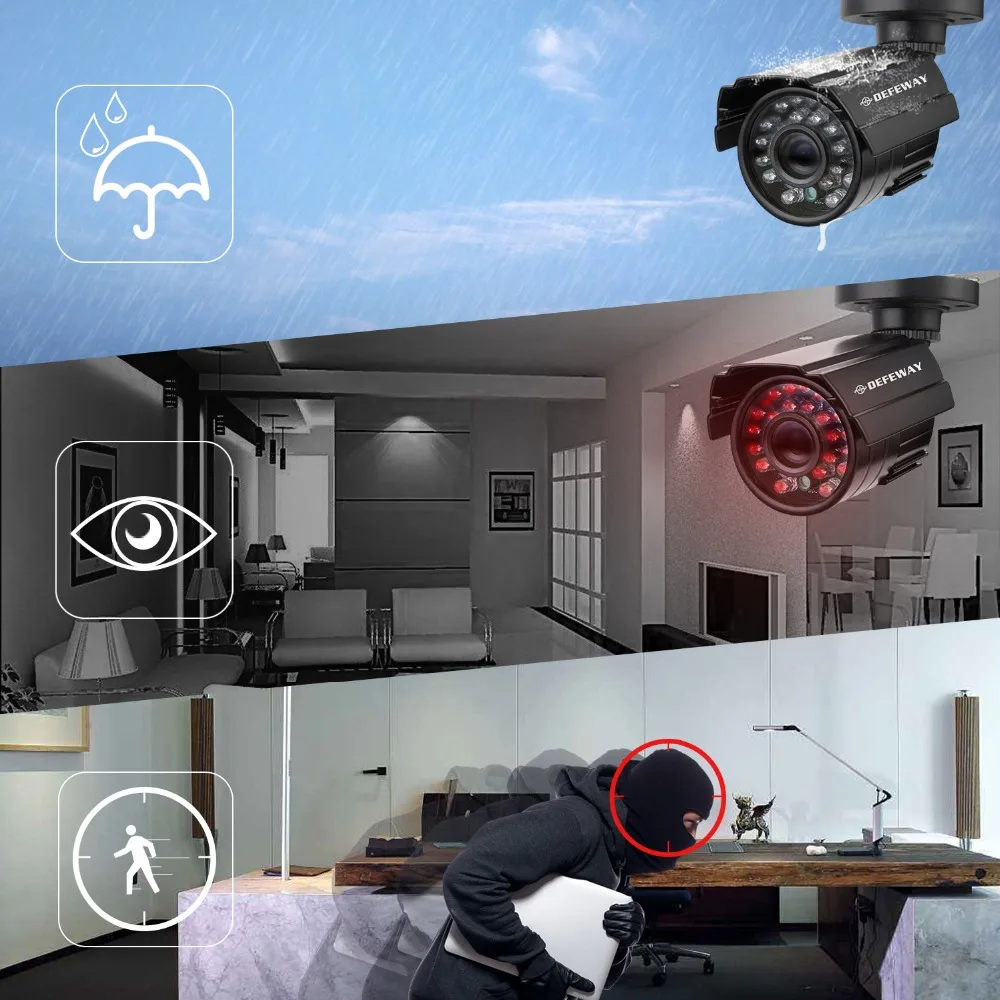 DEFEWAY 1080N DVR 1200TVL 720P HD Outdoor Security Camera System 1TB Hard Drive 4CH DVR CCTV Surveillance Kit AHD Camera Set
DEFEWAY 1080N DVR 1200TVL 720P HD Outdoor Security Camera System 1TB Hard Drive 4CH DVR CCTV Surveillance Kit AHD Camera Set