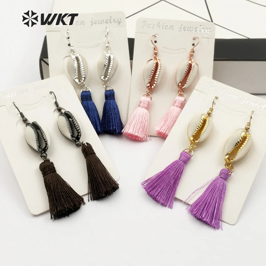 WT-E443 WKT Romantic women earrings jewelry natural cowrie shell & tassel pendant dangle earrings many colors can be selected
WT-E443 WKT Romantic women earrings jewelry natural cowrie shell & tassel pendant dangle earrings many colors can be selected