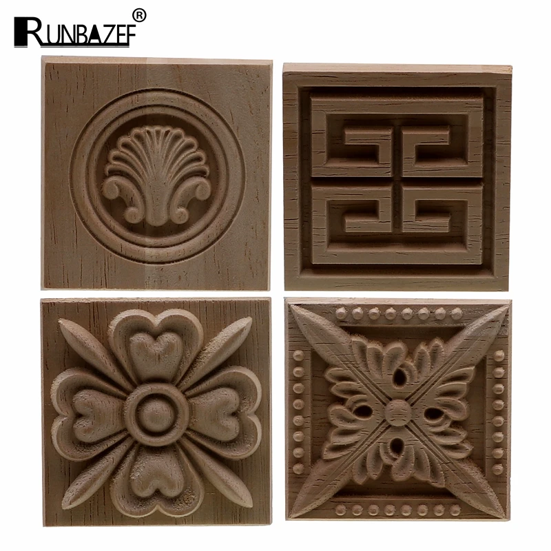 

Decorative Fashion Floral Wood Carved Decal Corner Appliques Frame Wall Doors Furniture Woodcarving Wooden Figurines Crafts Home