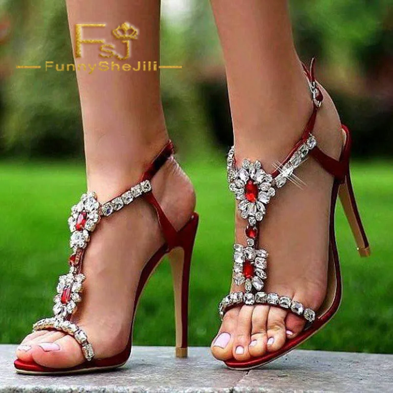 Fashion FSJ Red Rhinestone Heels Open Toe Stiletto Heel T Strap Sandals Crystal Generous Attractive Incomparable Elegant Noble
Fashion FSJ Red Rhinestone Heels Open Toe Stiletto Heel T Strap Sandals Crystal Generous Attractive Incomparable Elegant Noble