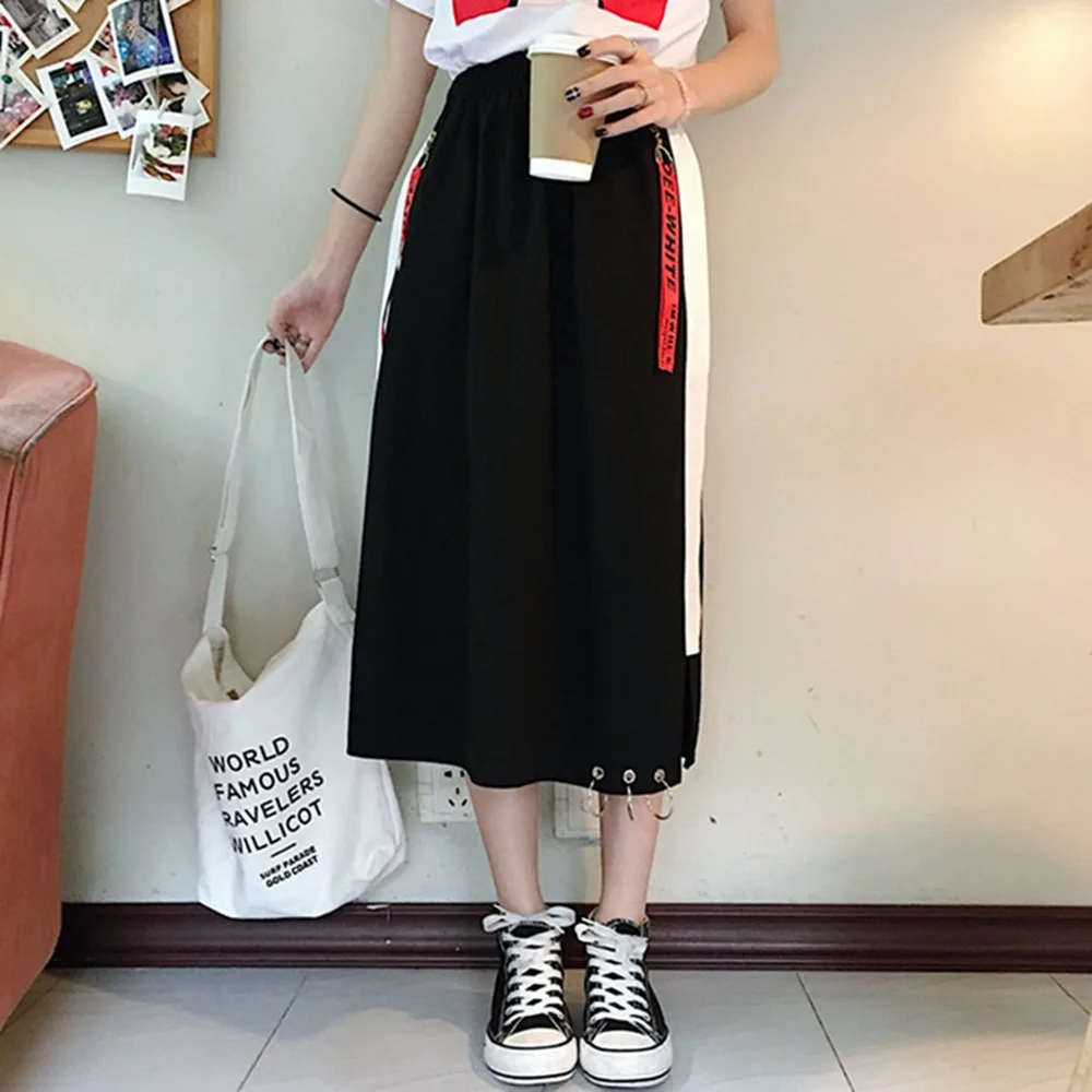 Летняя Корейская юбка с принтом Ulzzang Женская длинная в виде букв японском стиле