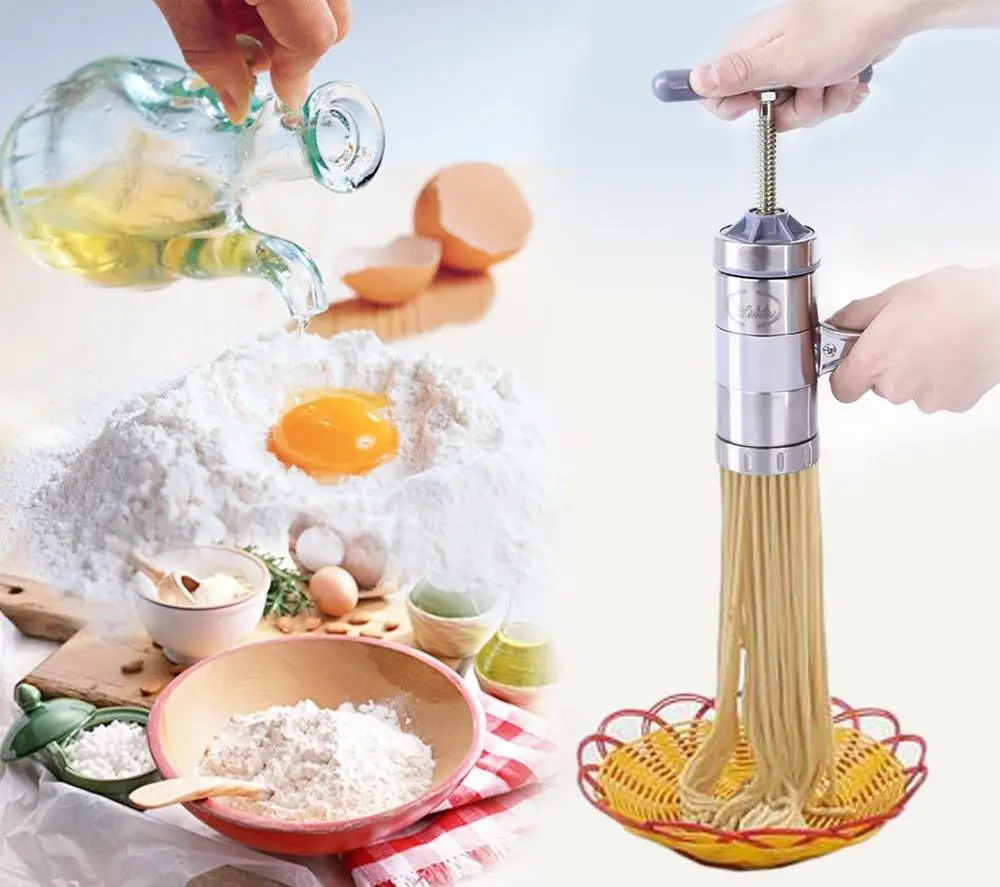 Stainless Steel Manual Noodle Maker Pastas Making Machine Presse Fruits Juicer Including 5 Different Molds
Stainless Steel Manual Noodle Maker Pastas Making Machine Presse Fruits Juicer Including 5 Different Molds