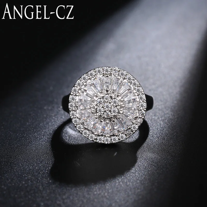 

ANGELCZ Gorgeous Ring Jewelry Micro Pave Sparkling Cubic Zirconia White Gold Color Big Engagement Rings For Women Wedding AR033