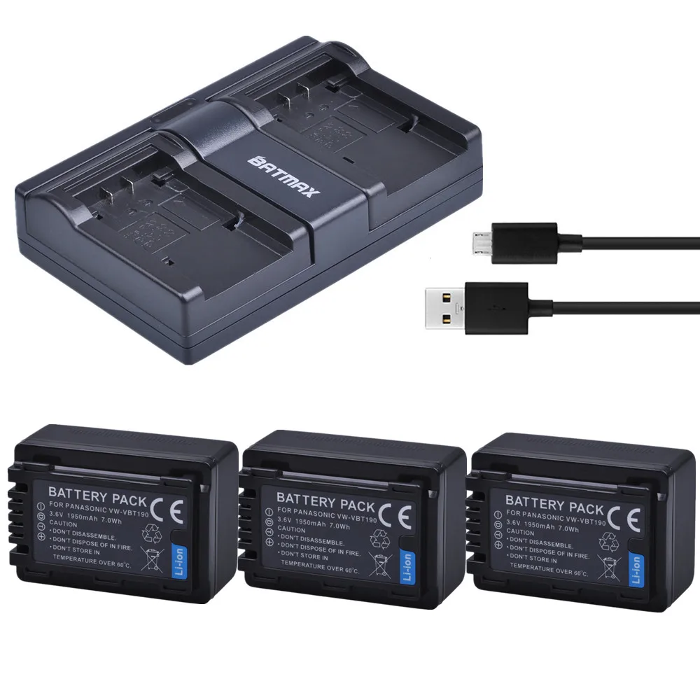 Фото Аккумулятор Batmax 3pc VW VBT190 + USB Dual Charger для Panasonic|Цифровые аккумуляторы| |(Aliexpress на русском)