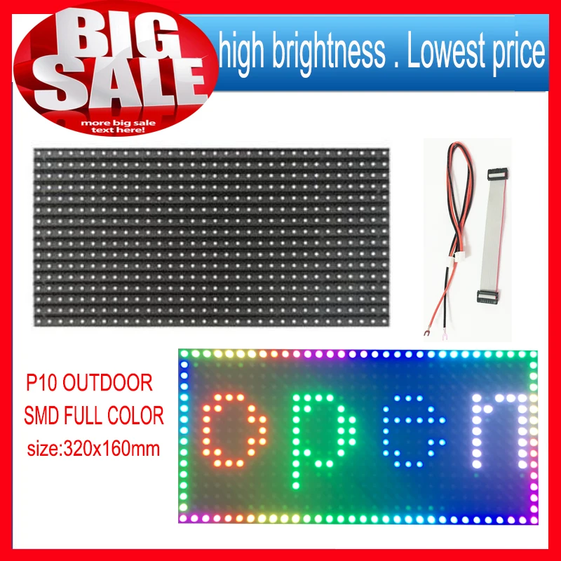 High Brightness P10 SMD Outdoor Led Module Full Color Programmable LED Scrolling Display 320*160mm 1/4 scans(1 PC)
High Brightness P10 SMD Outdoor Led Module Full Color Programmable LED Scrolling Display 320*160mm 1/4 scans(1 PC)