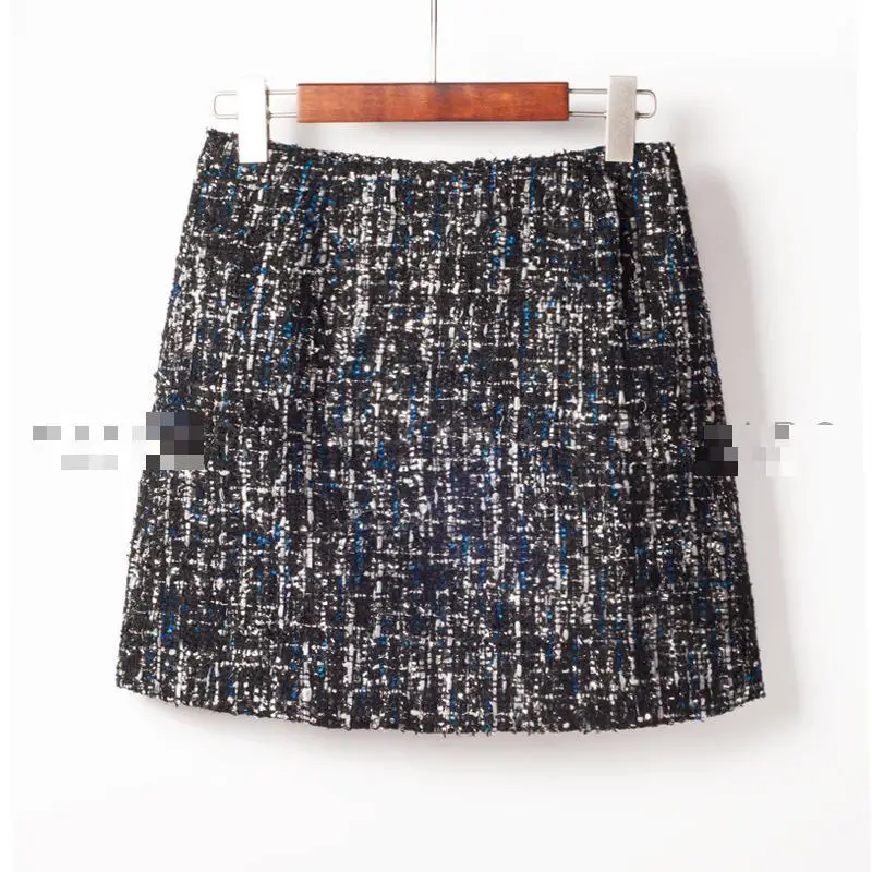 Женская твидовая юбка карандаш с блестками универсальная мини высокой талией