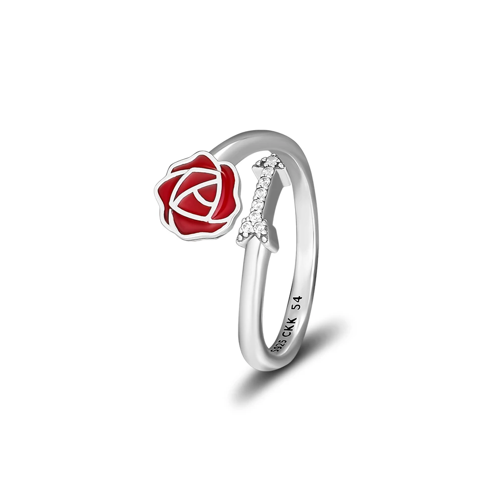 

Любовь чувства кольца с ягодной красной эмалью и ясно CZ 100% Аутентичные 925 пробы-серебро-ювелирные изделия Бесплатная доставка