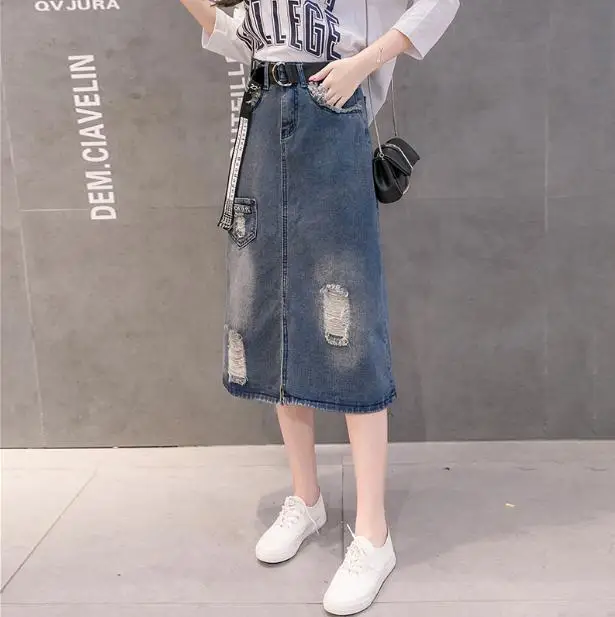 Autumn Women's denim corners skirt a word loose large size open fork high waist skirt
Autumn Women's denim corners skirt a word loose large size open fork high waist skirt