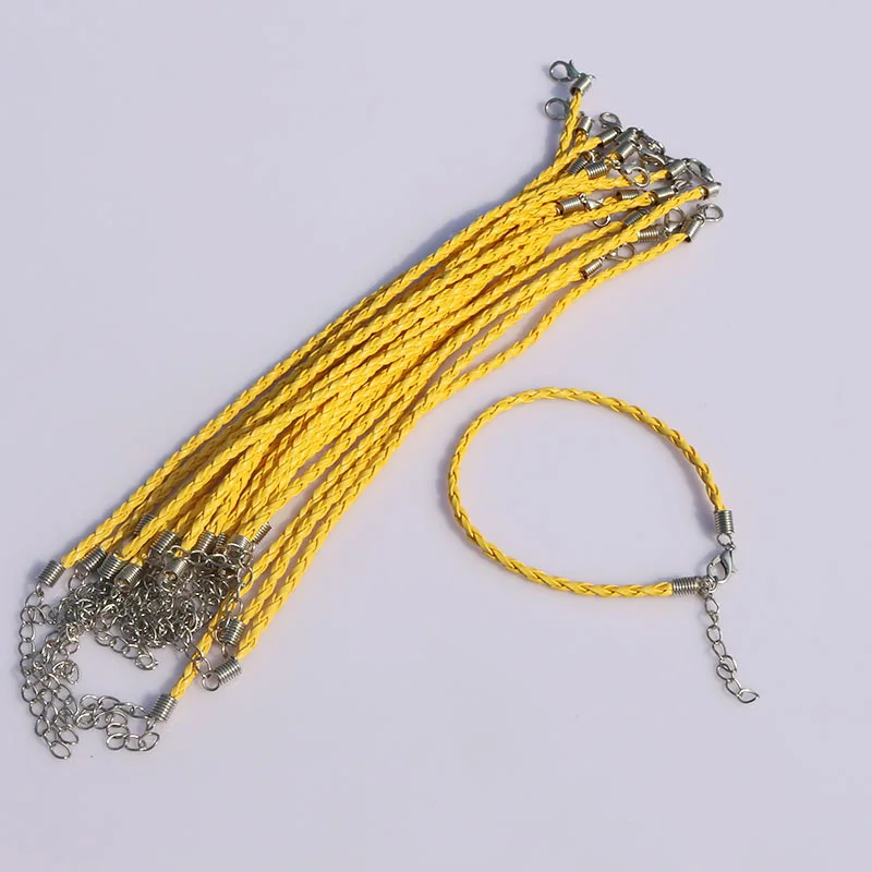 

100pcs Yellow braided leather cord bracelets clasps lobster Clasp Cords 18cm ,free shipping, FB-909