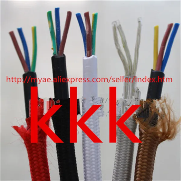 

50m lot 3 cores colors fabric wire 3*0.75mm cable retro textile woven mesh cable wire and the color Brown and black