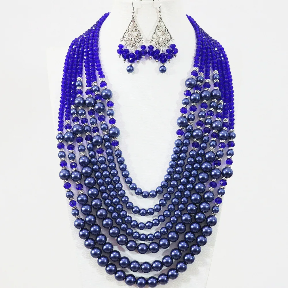 Beautiful blue round imitation shell simulated-pearl 7 rows necklace earrings crystal beads elegant weddings jewelry set B1308
Beautiful blue round imitation shell simulated-pearl 7 rows necklace earrings crystal beads elegant weddings jewelry set B1308