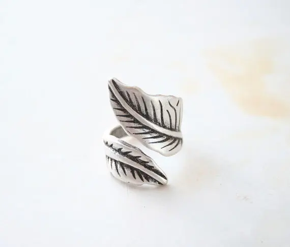 Kinitial 1 ШТ. Регулируемый Широкий лист Кольцо Bague Boho Античная Серебряный Листьев