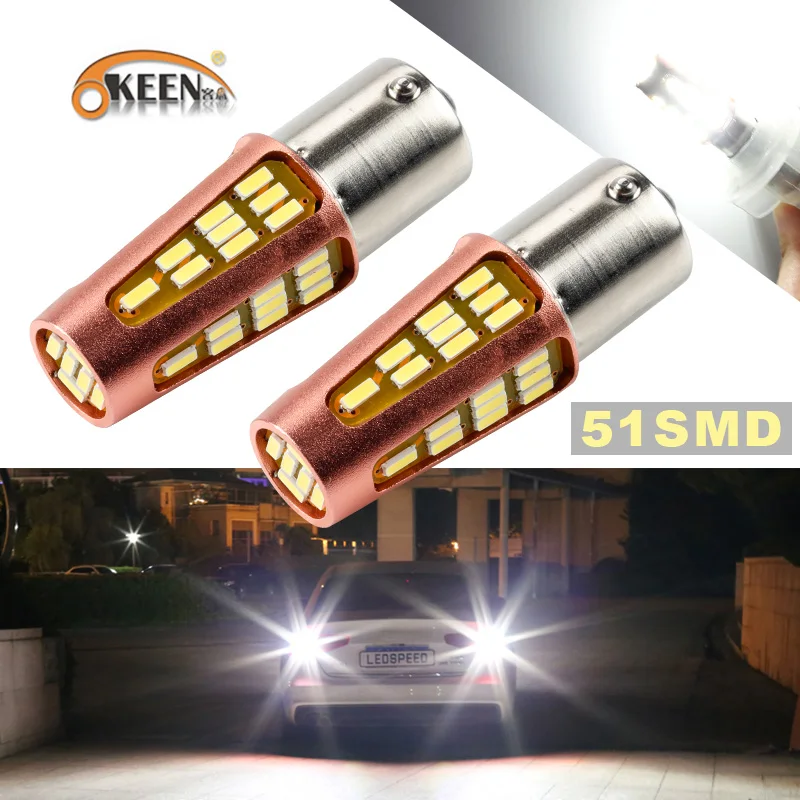 OKEEN 2PCS New 1156 1157 BA15S BA15D canbus Car LED Turn Signal Lamp 3014 51SMD DC12V Auto Reversing Light 6500K White Lighting
OKEEN 2PCS New 1156 1157 BA15S BA15D canbus Car LED Turn Signal Lamp 3014 51SMD DC12V Auto Reversing Light 6500K White Lighting