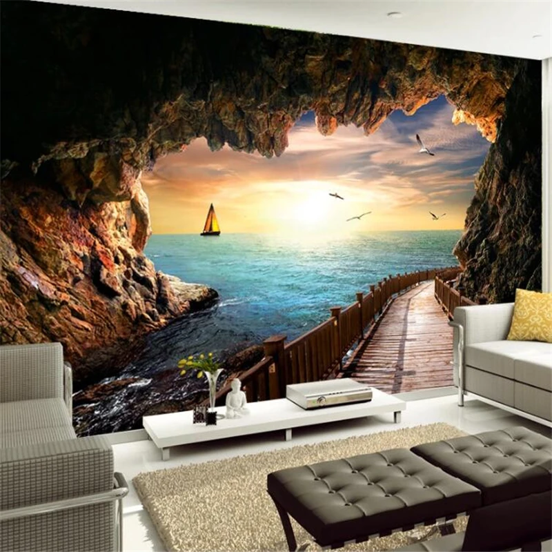 

beibehang Custom wallpaper 3d murals cave seascape beautiful sunset landscape mural living room bedroom TV background wall paper