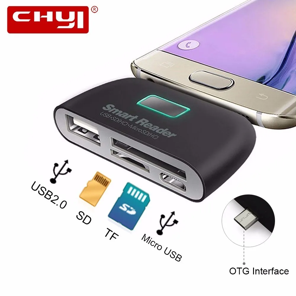 CHYI 4 in 1 OTG to USB 2.0 Smart Card Reader SD TF CardReader USB2.0 Card Adapter with Micro USB Port For Android SmartPhone
CHYI 4 in 1 OTG to USB 2.0 Smart Card Reader SD TF CardReader USB2.0 Card Adapter with Micro USB Port For Android SmartPhone