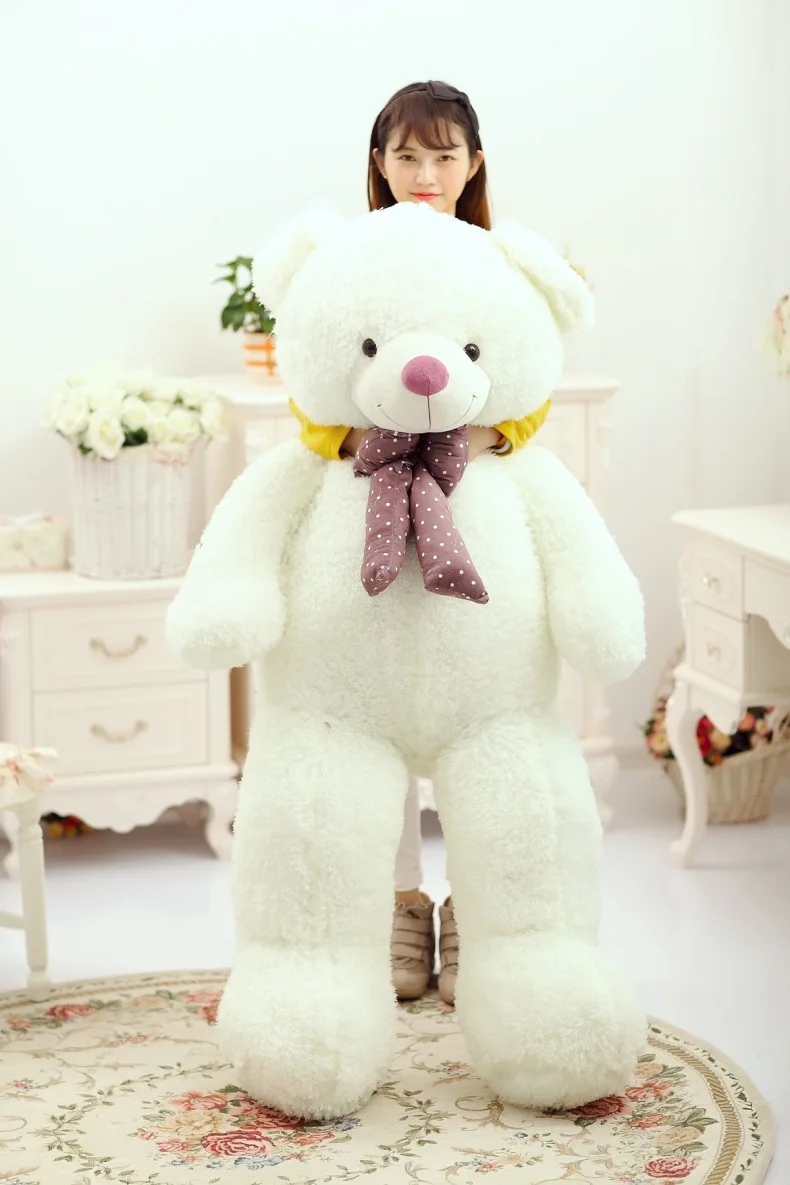 

stuffed fillings toy white teddy bear plush toy bowtie bear huge 160cm soft doll hugging pillow Christmas gift b1909