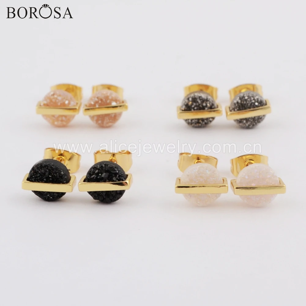 BOROSA 5Pairs Fashion Earrings 7mm Round Gold Plated Natural Agates Drusy Stud Earrings Titanium Rainbow Druzy Earring ZG0399
BOROSA 5Pairs Fashion Earrings 7mm Round Gold Plated Natural Agates Drusy Stud Earrings Titanium Rainbow Druzy Earring ZG0399