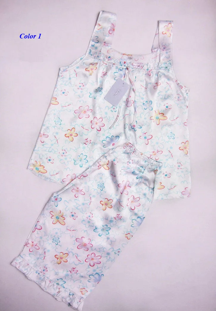 Женский пижамный комплект из 100% натурального шелка одежды для сна с принтом