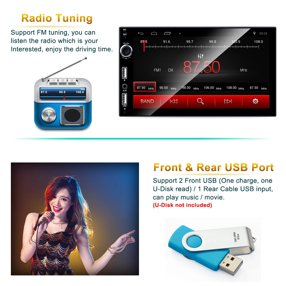 Camecho 2Din Car radio GPS Navigation Auto Stereo 7''HD Multimedia Universal Quad-corer RadioAndroid 8.1 USB Wifi Autoradio |