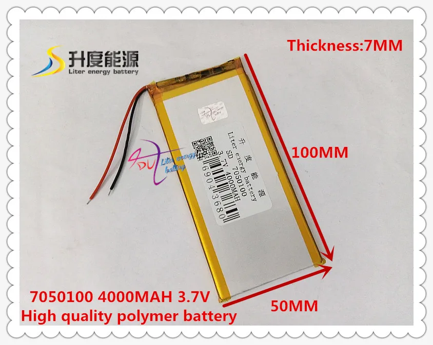 3.7V 4000mAH 7050100 ( polymer lithium ion / Li-ion battery ) for tablet pc power bank cell phone speaker GPS MP4
3.7V 4000mAH 7050100 ( polymer lithium ion / Li-ion battery ) for tablet pc power bank cell phone speaker GPS MP4