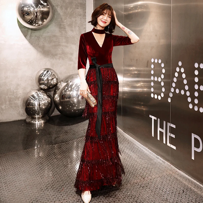 2021 New Velvet Evening Dresses Long Mermaid Wine Red Formal Dress Sequined Abendkleider Women robe de soiree longue LYFY77
2021 New Velvet Evening Dresses Long Mermaid Wine Red Formal Dress Sequined Abendkleider Women robe de soiree longue LYFY77