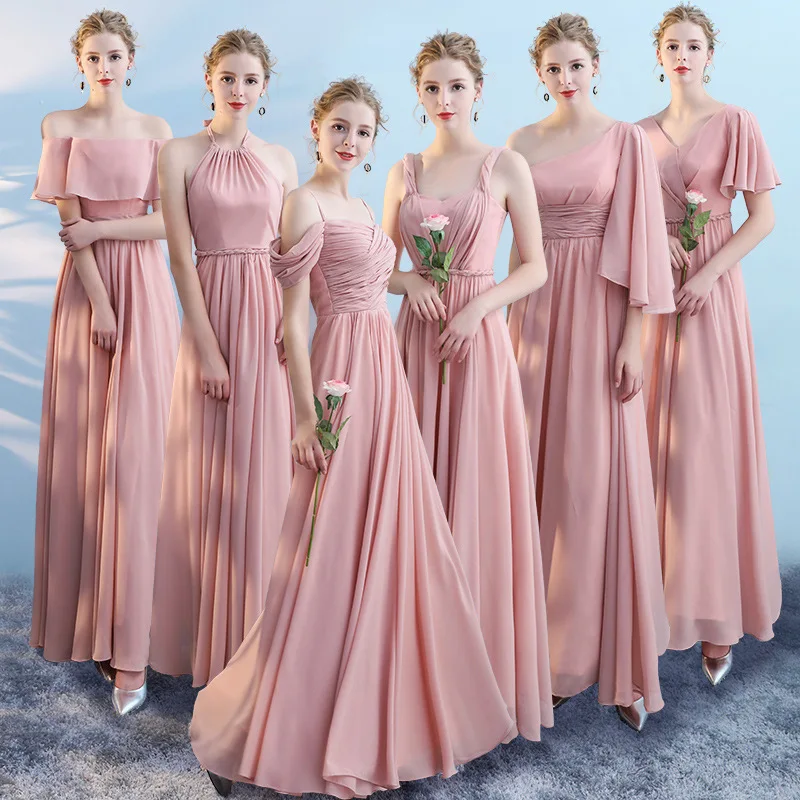 Женское шифоновое платье-трапеция розовое или синее длинное платье в пол для