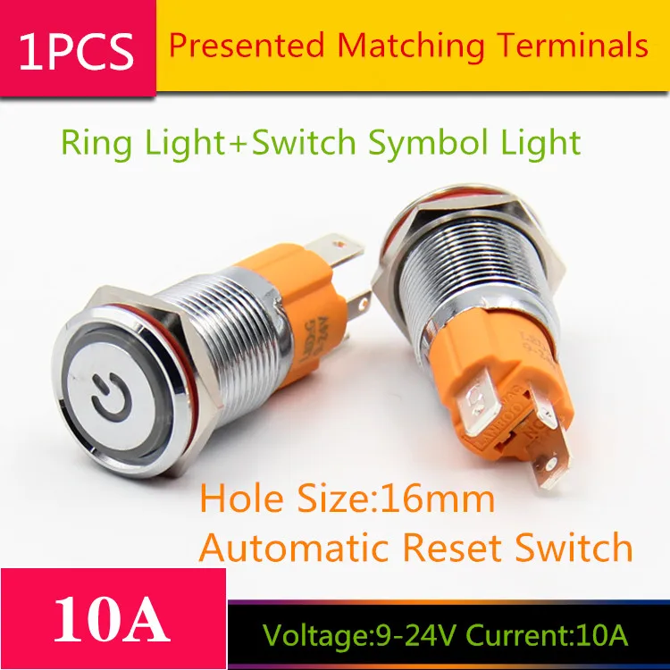 1PCS YT1789 Hole Size 16mm Metal Automatic Reset Switch Voltage 9-24V Current 10A Ring Light+Switch Symbol Light Button
1PCS YT1789 Hole Size 16mm Metal Automatic Reset Switch Voltage 9-24V Current 10A Ring Light+Switch Symbol Light Button