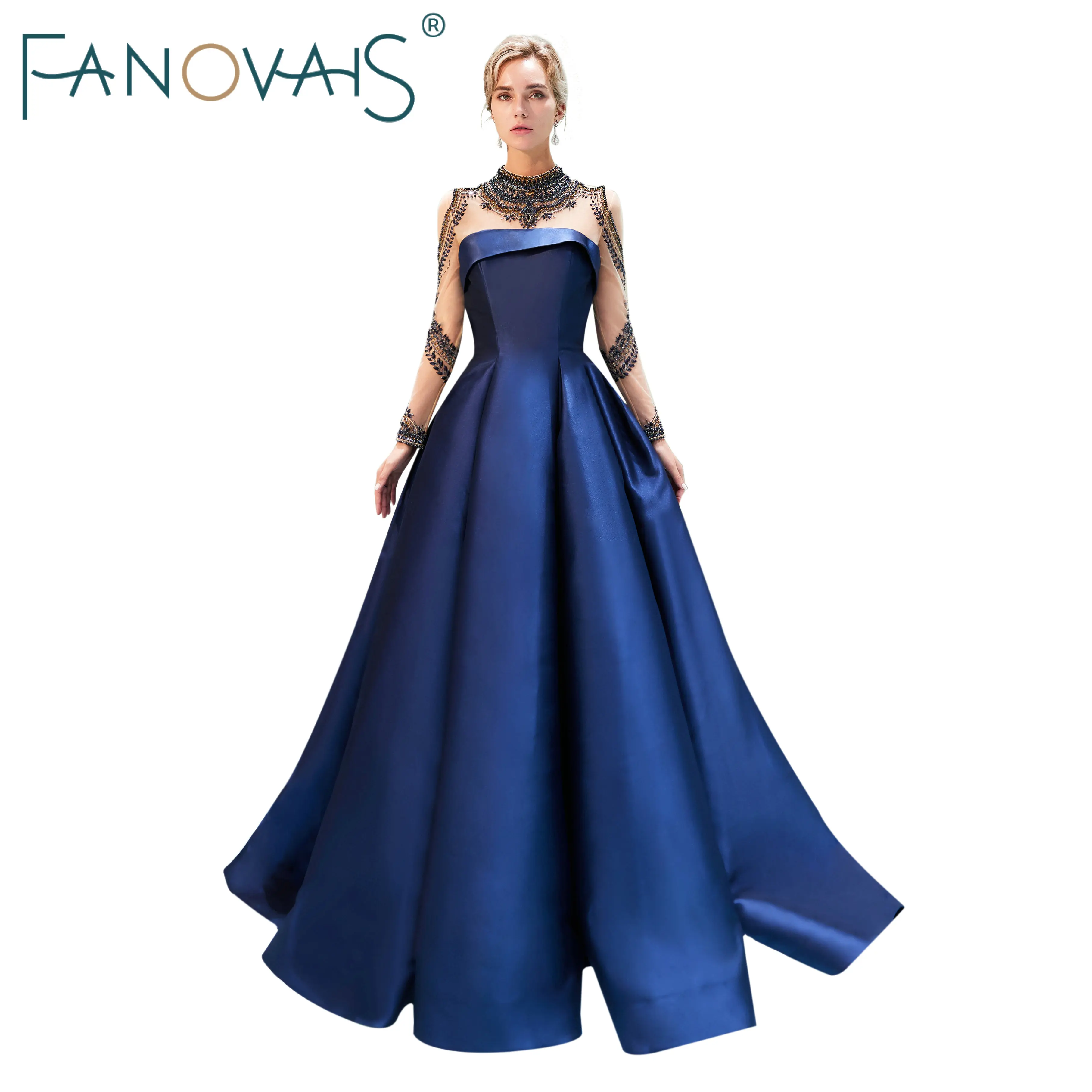 Royal Blue Evening Dresses Long Sleeves High neck Prom Dresses 2019 Vestido de festia longo robe de soiree satin evening gowns
Royal Blue Evening Dresses Long Sleeves High neck Prom Dresses 2019 Vestido de festia longo robe de soiree satin evening gowns