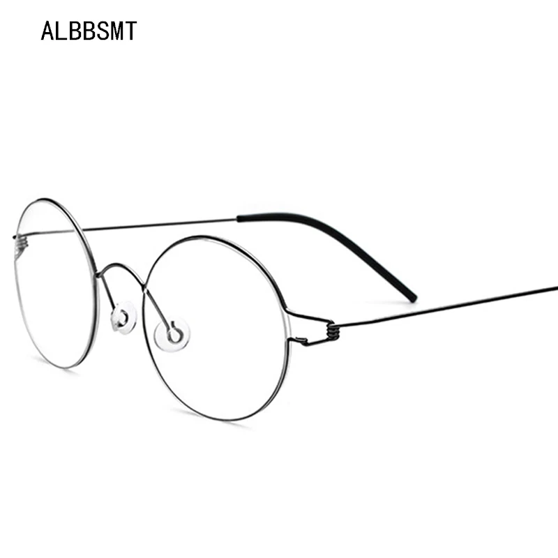 Фото 2018 ALBBSMT безвинтовое очки Титан сплава Для женщин Сверхлегкий круглый